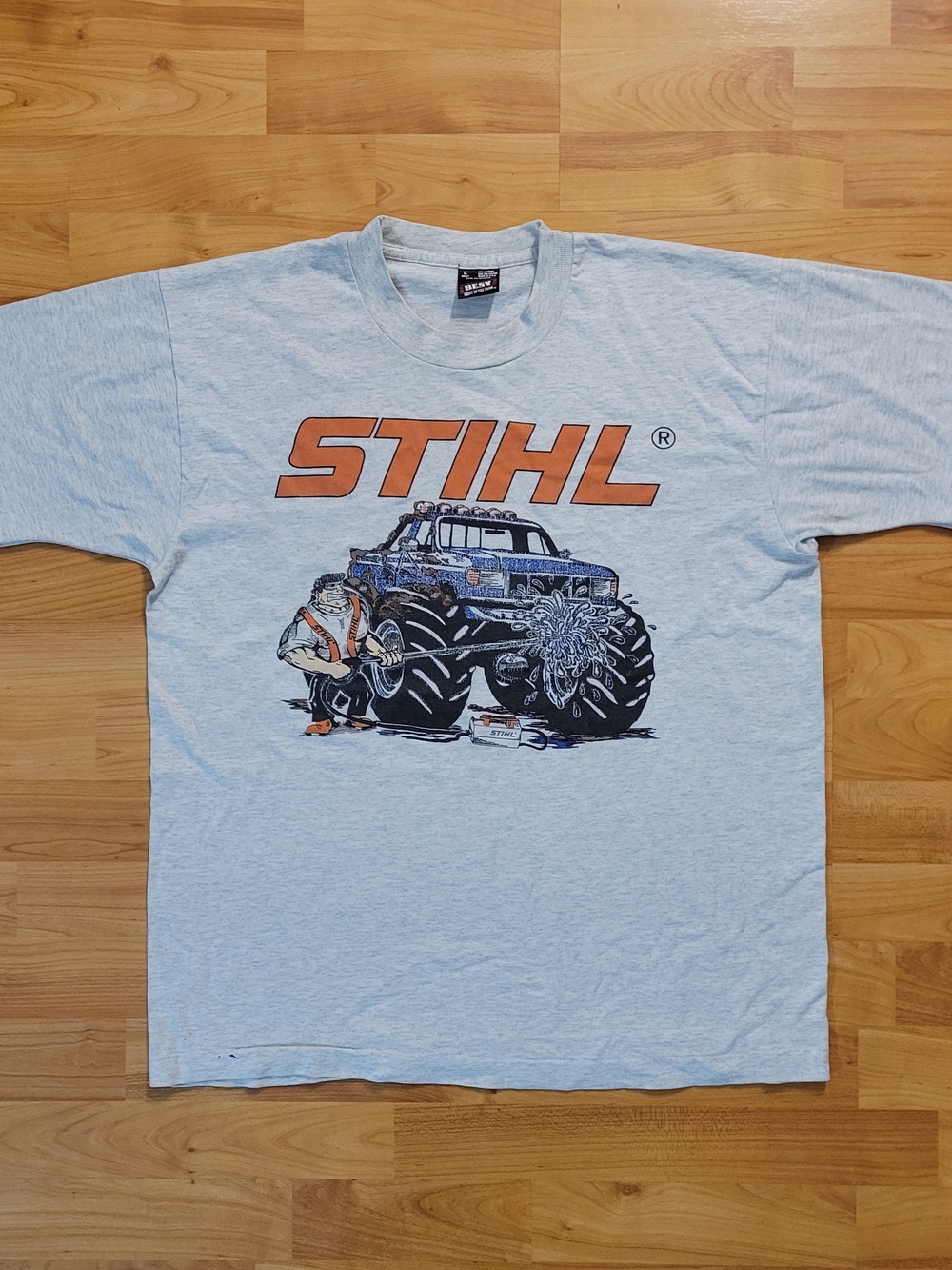 Vintage Stihl 90s LARGE RARE Monster truck Graphic Made in USA Single Stitch